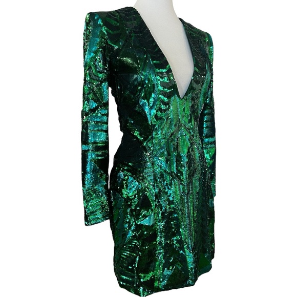 Balmain X H&M Emerald Green Sequin Mini Dress Size 8 - Picture 7 of 13